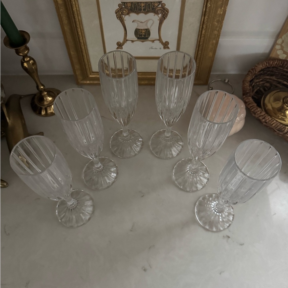 Mikasa Park Lane Crystal Champagne Flutes Retired 8 5/8” Set Of 6 - Picture 2 of 7